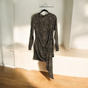 Missguided Dress Animal Print Short Mini Long Sleeve Side Rouching Womens Size 2
